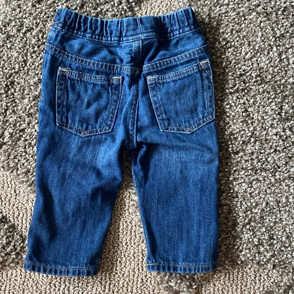 babyGap Baby Boy Dark Wash Slim Denim Blue Jeans Dinosaur Knees 6-12 Months